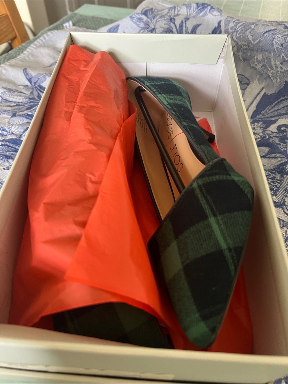 Sole Society Green Plaid Pointed Toe Heels
